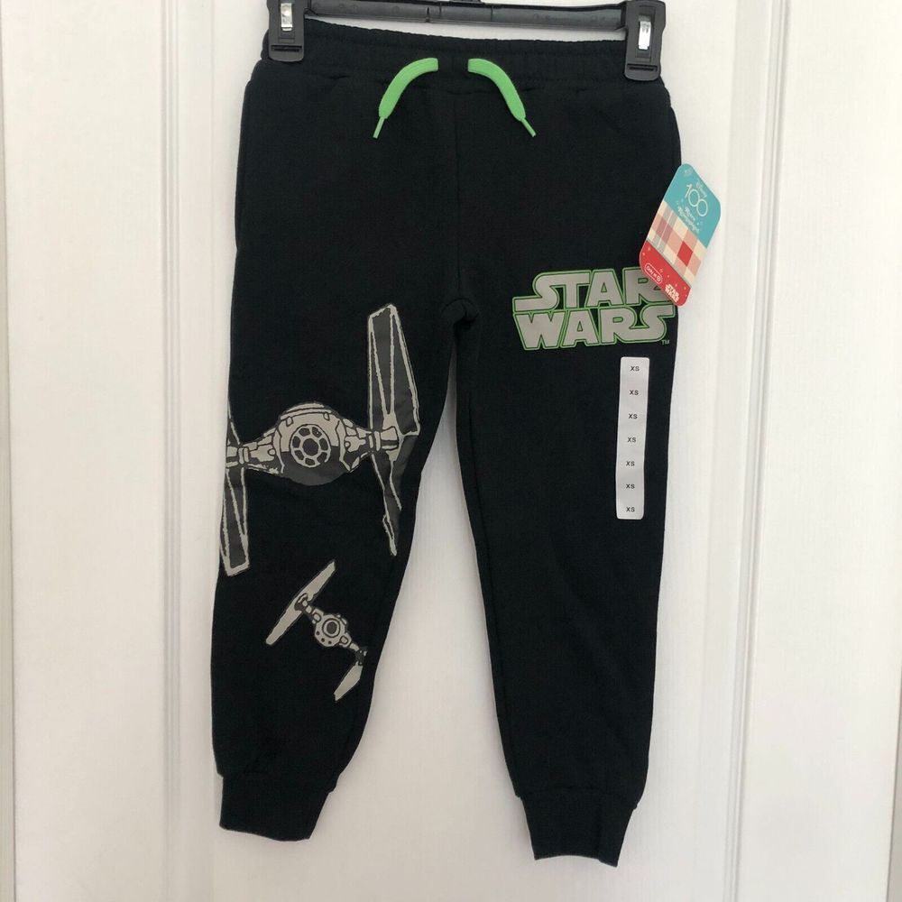 Disney 100 Kids XS Black Jogger Pants Stretch Drawstring Star Wars NWT